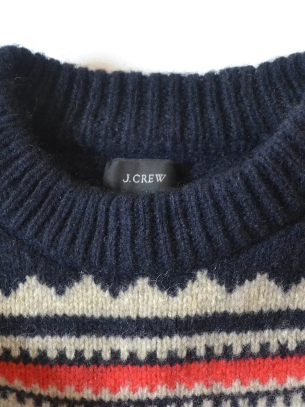 J.Crew Fair Isle Crew Neck Ski Sweater XS Navy Red Nordic Pattern Cozy